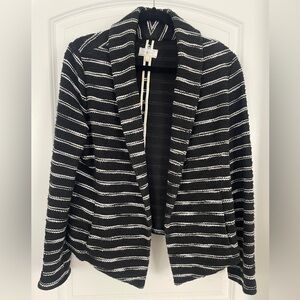 Lou & Grey Textured Black Sweater Jacket with White Stripes